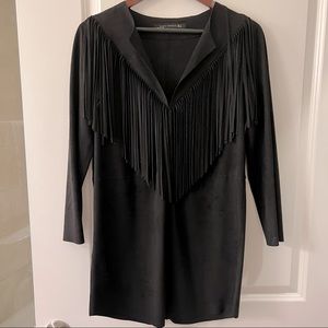Zara Faux Suede Fringe tunic/dress. Black. Size S